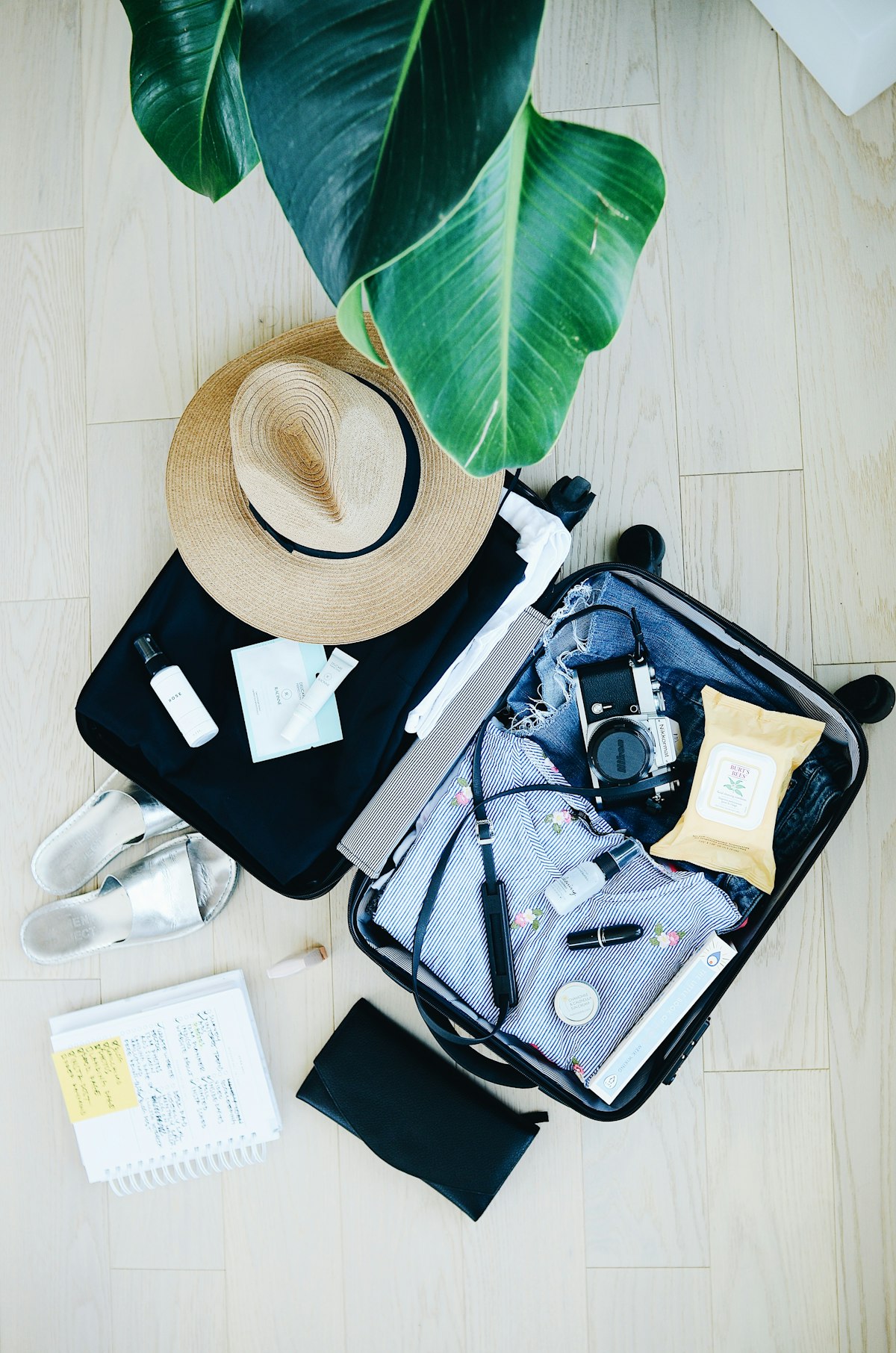 Packed travel suitcase